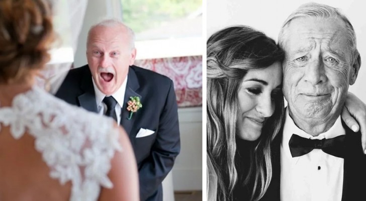 12 foto commoventi di padri che non riescono a contenere l'emozione nel vedere la propria figlia sposarsi