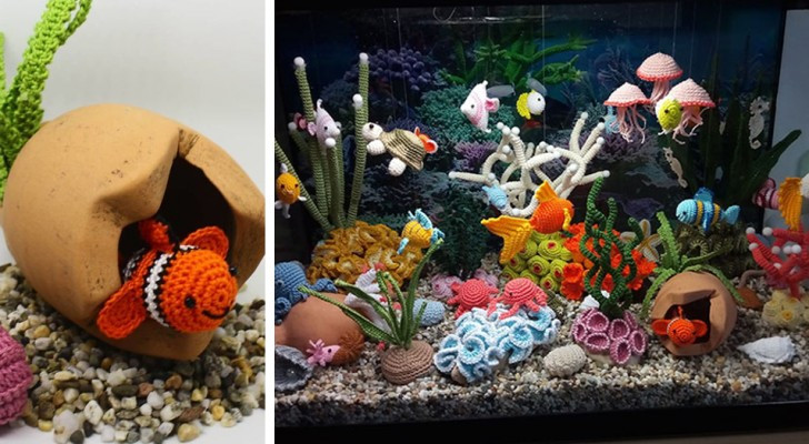 Un'artista italiana ha ricreato all'uncinetto un acquario coloratissimo e dettagliato che sembra quasi reale