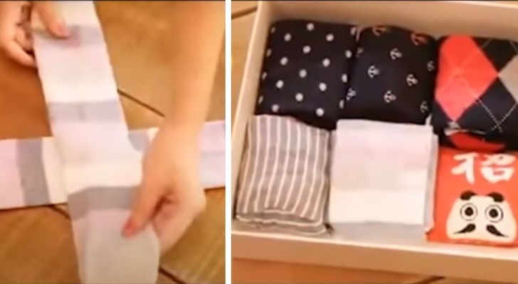 Il modo semplice e pratico per piegare i calzini formando un quadrato e fare ordine nei cassetti