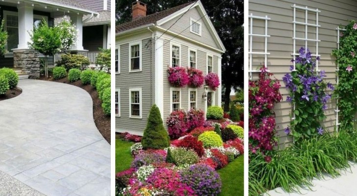 12 soluzioni fai da te per decorare il giardino creando splendide aiuole all'entrata di casa
