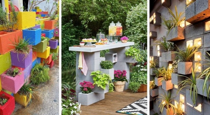 12 idee brillanti e super-economiche per arredare il giardino utilizzando i blocchi di cemento