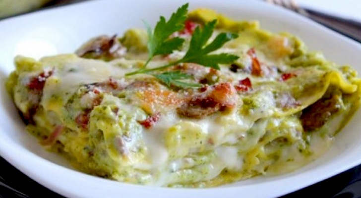 Lasagne mit Speck, Pilzen und Zucchinicreme