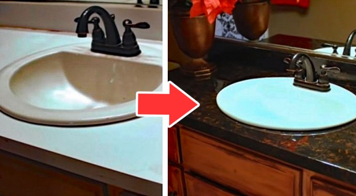 Il tutorial semplice ed economico per impreziosire il top del bagno con un elegante effetto marmorizzato