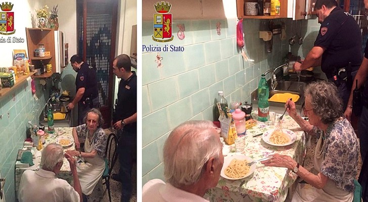 Police get a call about two elderly people crying; the officers on duty end up making them dinner 