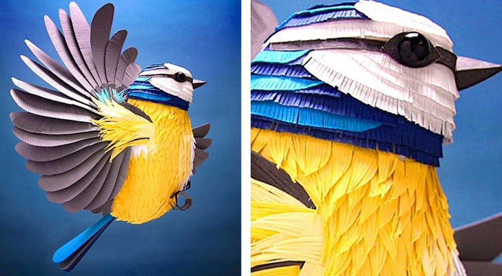 Una ragazza crea delle coloratissime sculture 3D con centinaia di pezzi di carta ritagliati a mano
