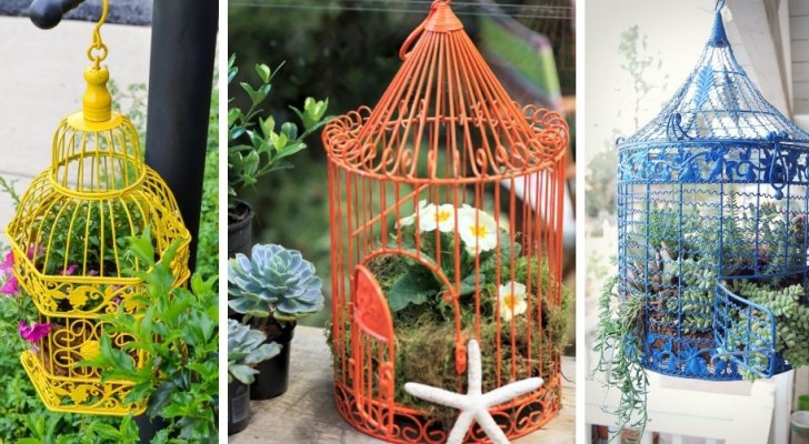 10 spunti irresistibili per creare fantastiche composizioni floreali dentro a vecchie gabbiette per uccelli