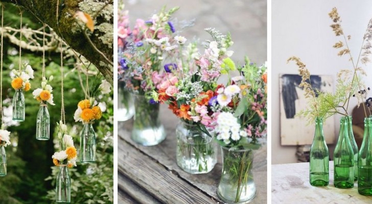 10 trovate incantevoli per realizzare composizioni floreali in vasi di vetro riciclati