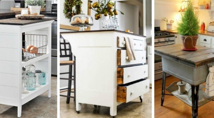 9 progetti fai-da-te perfetti per trasformare i vecchi mobili in originalissime isole per la cucina