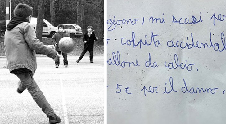 Un bambino rompe il vaso del vicino giocando a pallone: lascia un biglietto di scuse e 5 euro per i danni