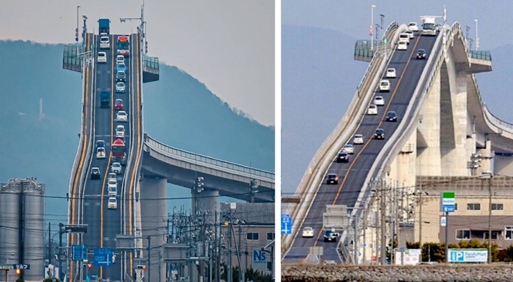 Eshima Ohashi, en så brant bilbro att den ser ut som en bergochdalbana i en nöjespark