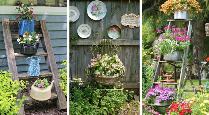 12 proposte incantevoli per creare decorazioni con oggetti riciclati e dare al giardino un tocco vintage