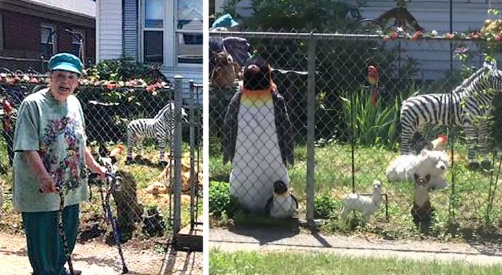 An old woman builds a "zoo" in her yard to make all the passersby smile