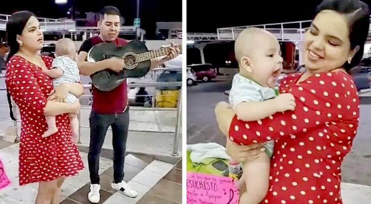 Un couple qui a perdu leur emploi chante et joue dans la rue pour nourrir son bébé
