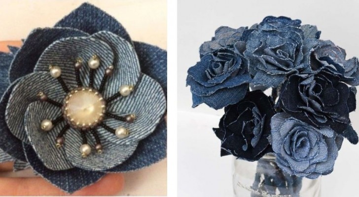 6 progetti strepitosi per riciclare i vecchi jeans e trasformarli in decorazioni a forma di fiore