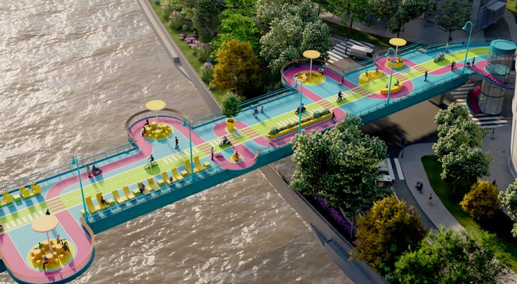 Un gruppo di architetti trasforma un ponte di Shanghai in passaggio pedonale colorato e all'avanguardia