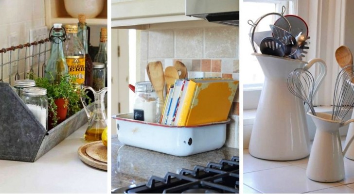 12 ottime soluzioni di riciclo per trasformare tanti oggetti in pratici porta utensili da cucina