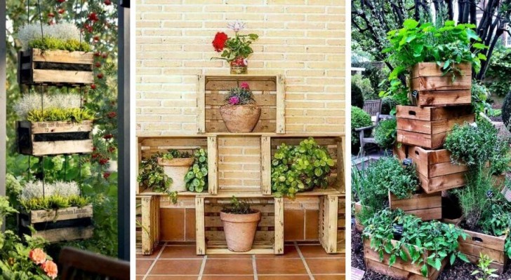 10 irresistibili proposte fai-da-te per arredare il giardino con le cassette  di legno 