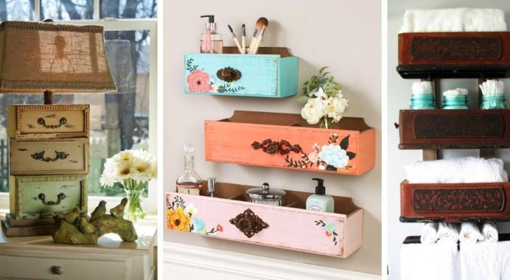 10 spunti creativi per riciclare vecchi cassetti trasformandoli in affascinanti mobili e accessori