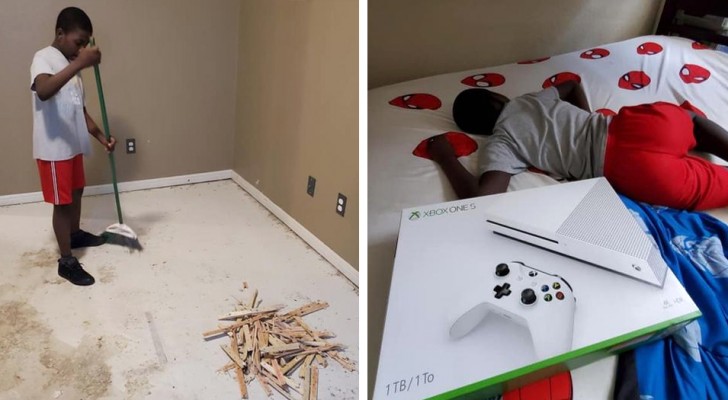 Han ber föräldrarna om en ny Xbox, men han måste göra sig förtjänt av den: fadern "får honom" att hjälpa till hemma