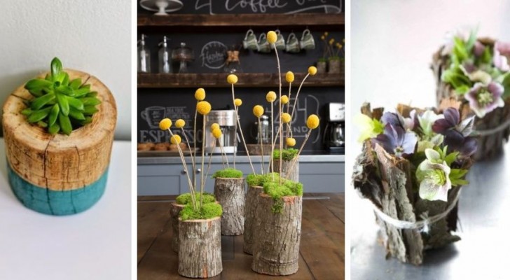 11 idee per riciclare rami e corteccia di legno e confezionare vasi e fioriere fai da te