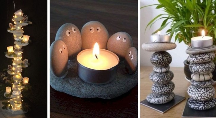 9 modi creativi per creare porta-candele fai-da-te con i sassi decorati