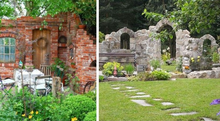10 proposte fantasiose per allestire un salottino da giardino con finte rovine sullo sfondo