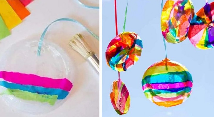 La tecnica facilissima per creare colorati acchiappasole riciclando coperchi di plastica