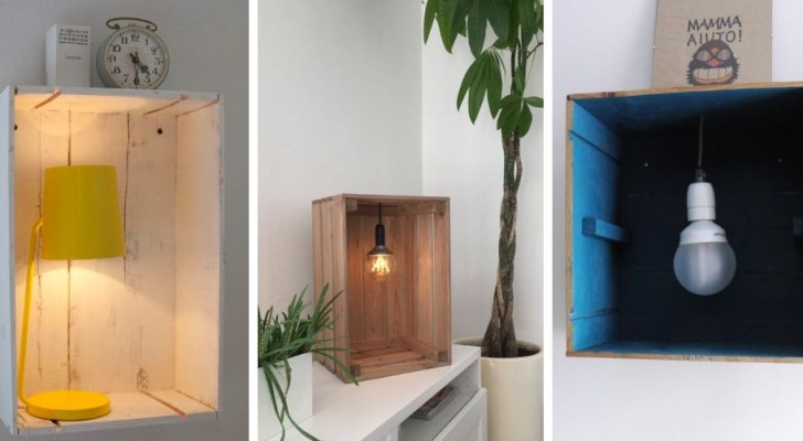 9 progetti creativi per realizzare originali lampade e applique partendo da semplici cassette di legno