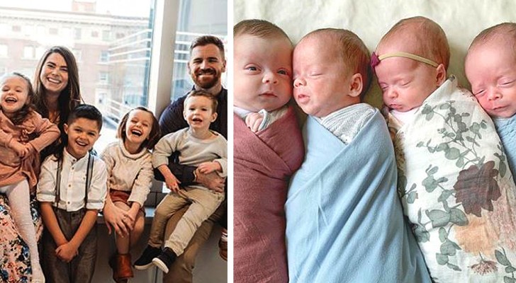 A woman discovers she is pregnant with quadruplets a few weeks after adopting 4 children