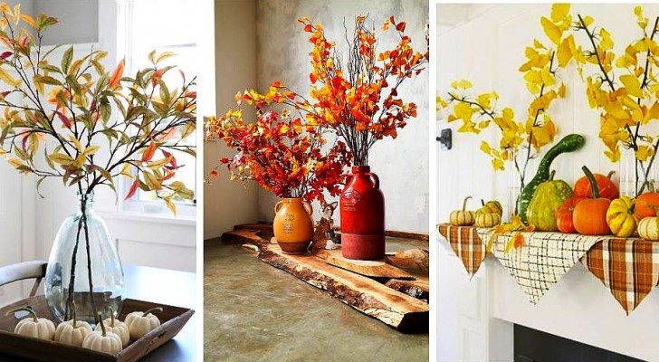 12 proposte super-creative per decorare vasi, brocche e barattoli con rami autunnali