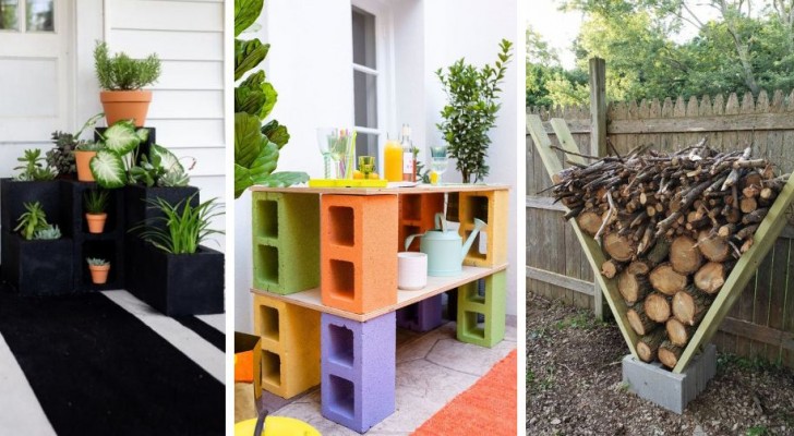 11 originele voorstellen om fantastische meubels en nuttige structuren te creëren door het recyclen van betonblokken