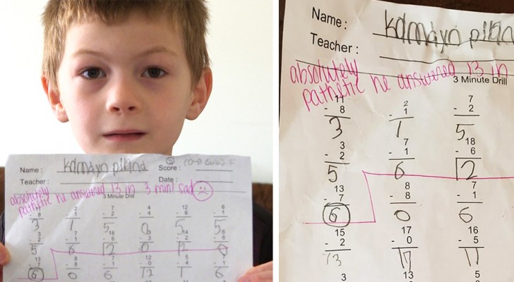 A 7-year-old boy is humiliated by his teacher because of the outcome of his math test: 