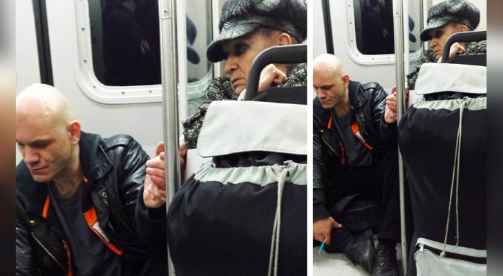 An aggressive man gets on the subway, pushing passengers out of the way: an old woman manages to calm him down with a simple gesture