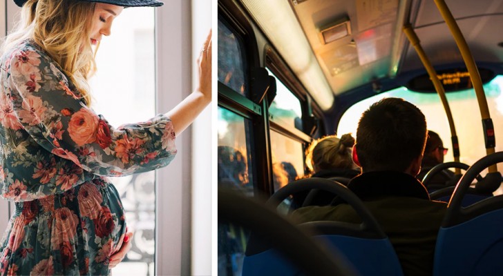 Ein Mann weigert sich, seinen Platz im Bus an eine schwangere Frau abzutreten, weil er sich nach der Arbeit zu müde fühlt