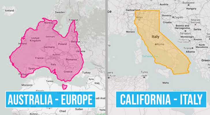 16 mappe mostrano i Paesi del mondo nelle loro dimensioni "reali", con prospettive nuove e originali