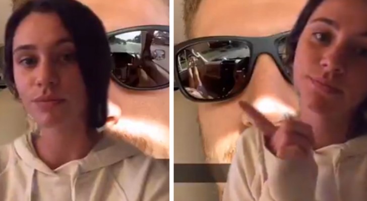 A girl discovers that her boyfriend is cheating on her when she sees a reflection in his sunglasses