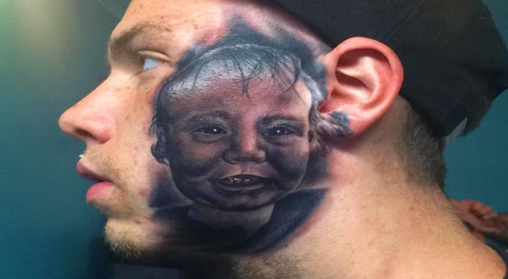 Un joven papá decide tatuarse el retrato del hijo sobre la mejilla izquierda: un gesto de amor extremo