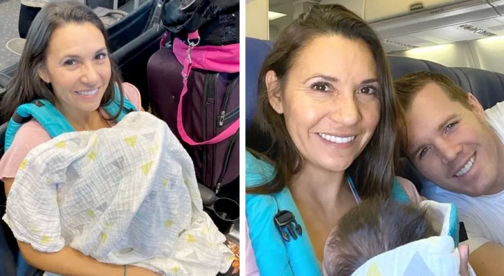 A couple adopt a baby girl and on the return flight the passengers congratulate them with lovely messages