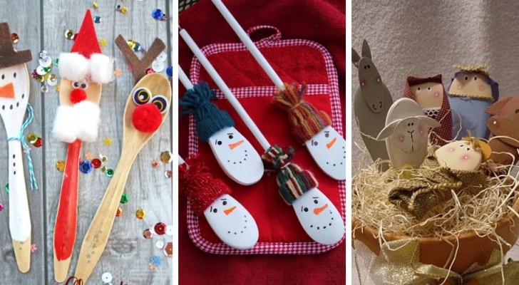 11 proposte piene di fantasia per trasformare mestoli e cucchiai di legno in simpatiche decorazioni di Natale