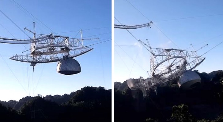 Een enorme telescoop stort neer nadat een kabel breekt: de video van de instorting is schokkend
