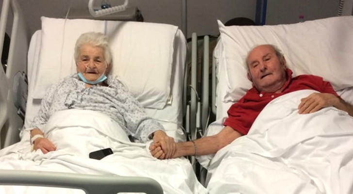 Die beiden 90-jährigen von Covid genesenen Eheleute: Das Foto Hand in Hand im Krankenhaus ist ein Symbol der Liebe und Hoffnung