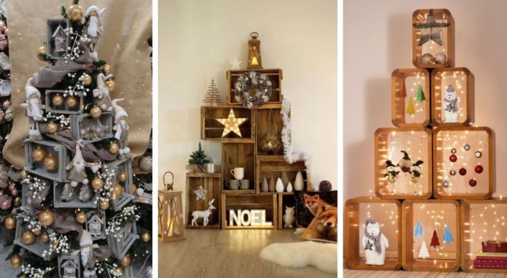 11 verbazingwekkende en ongewone kerstbomen gemaakt van houten kisten