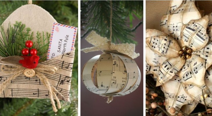 12 astuces très originales pour réaliser des décorations de Noël en recyclant des partitions