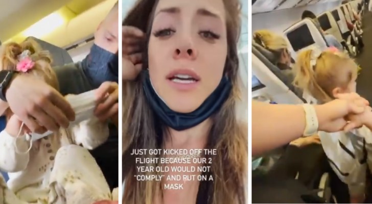 En familj sparkas ur flygplanet för att deras 2 åriga barn inte vill ha ansiktsmask