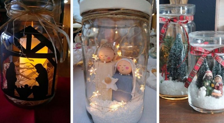 9 betoverende voorstellen om mini-kerststallen in glazen potten op te zetten