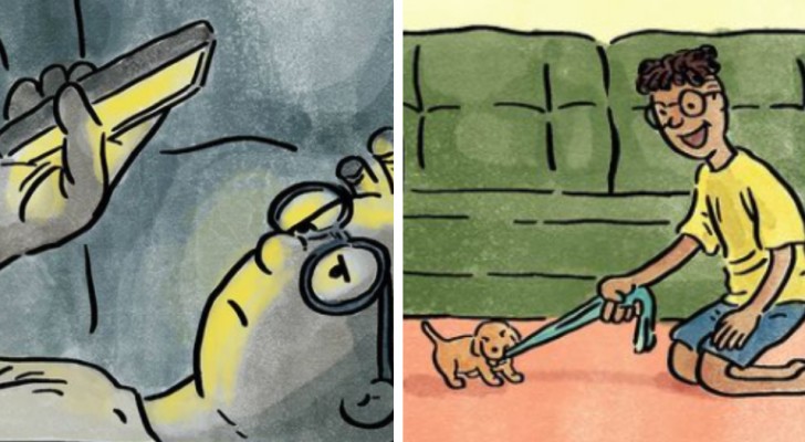Deze tekeningen laten ons het enorme verschil zien tussen leven met en zonder hond