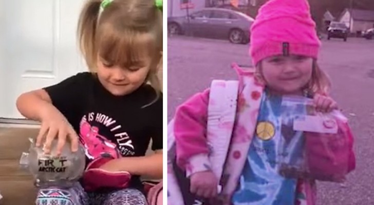 A 5-year-old girl empties her piggy bank to help a school friend in financial difficulty