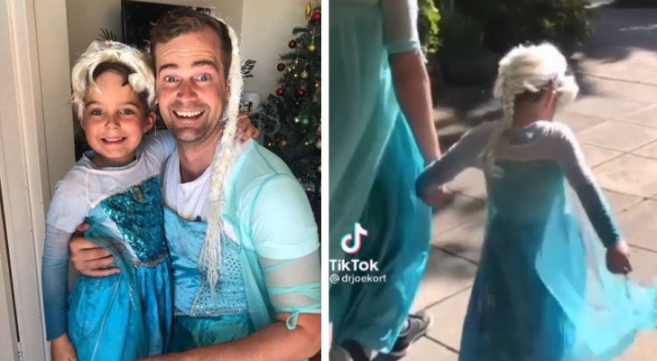 Papà indossa l'abito di Frozen per sostenere il figlio che ama Elsa: il video diventa virale