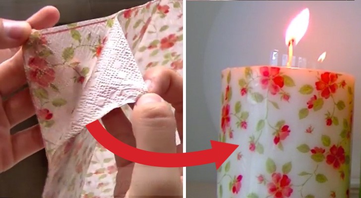 How about decorating a candle with a napkin? Here's how to do it in just 5 minutes !