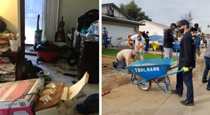 La casa di questa anziana cadeva a pezzi ed era piena di spazzatura: 50 volontari gliela risistemano